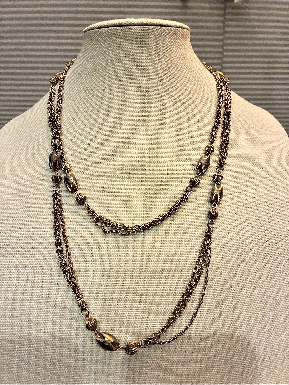 Vintage Layered Beaded Necklace in Muted Gold